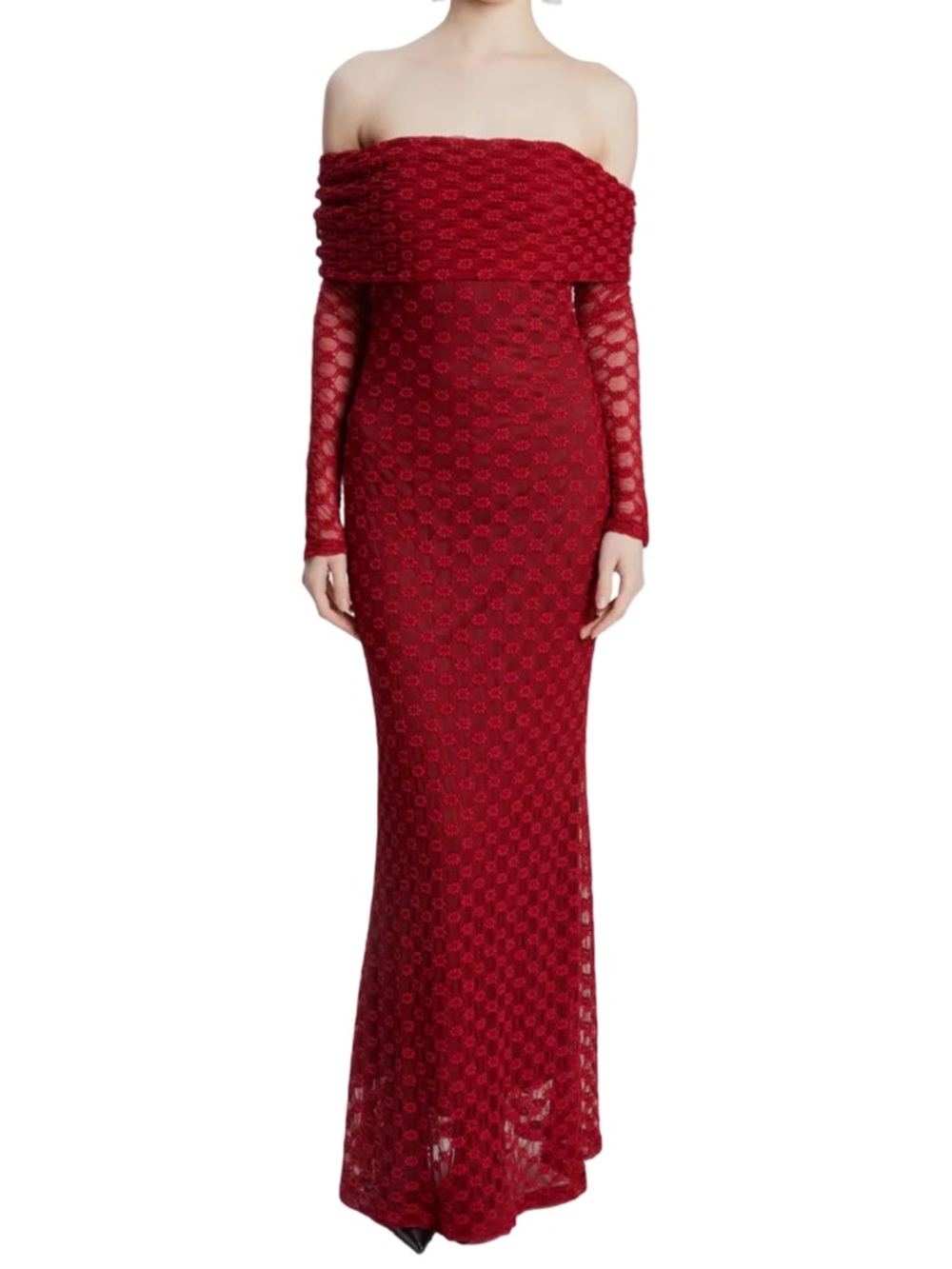 Bardot Adoni Off the Shoulder Long Sleeve Maxi Dress Deep Red Size US 10